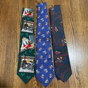 Lands End Norman Rockwell Christmas Holiday Men's Ties Set of‎ 3